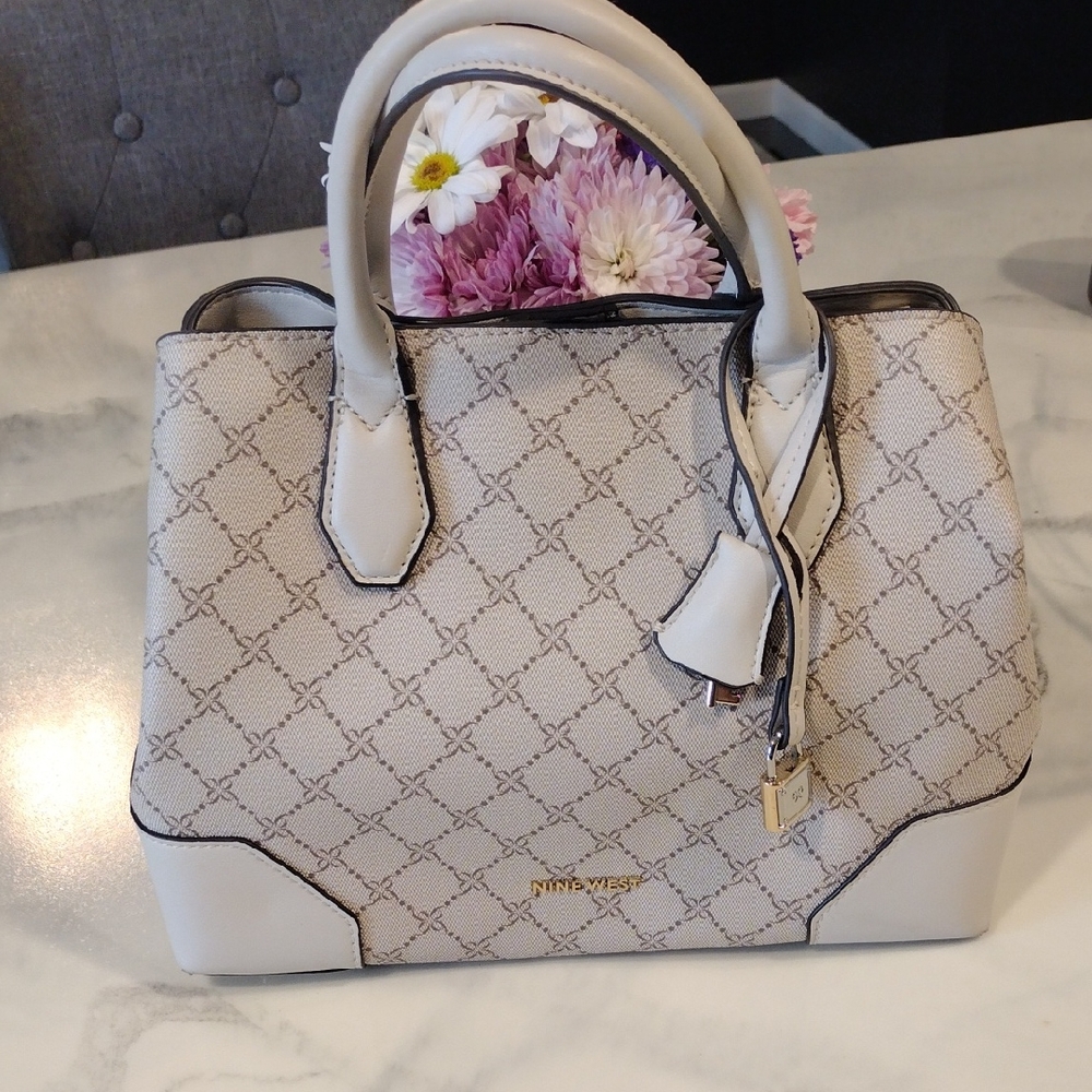 Nine West Beige and White Satchel
